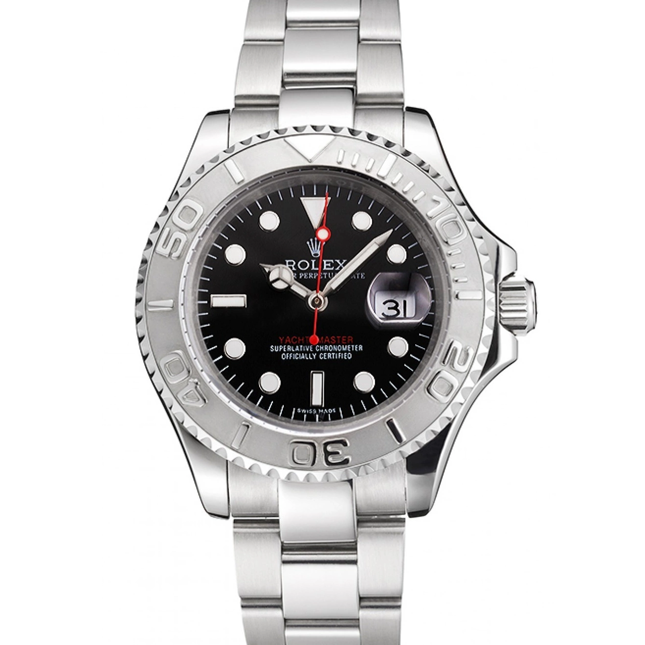 Rolex Black Steel Bracelet Dial And Swiss Case Stainless Yacht-Master 0714